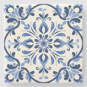 Dessous-de-verre En Pierre Créez Votre Propre Fleur Talavera Bleue Poudreuse
