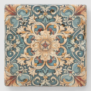 Dessous-de-verre En Pierre Créez Votre Propre Floral Vintage Rouge Or Bleu