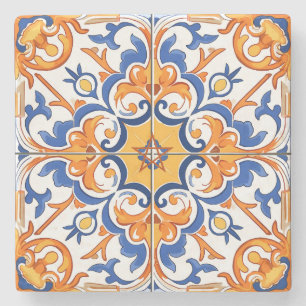 Dessous-de-verre En Pierre Créez Votre Propre Flore Rouge Orange Bleu Peinte