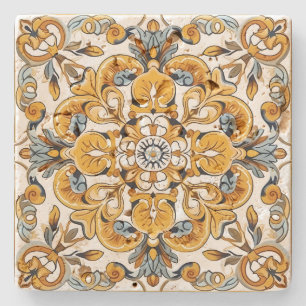 Dessous-de-verre En Pierre Créez Votre Propre Mandala Bleu Cadet Doré Vintage