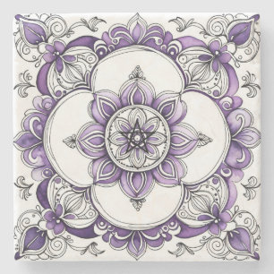 Dessous-de-verre En Pierre Créez Votre Propre Mandala de Fleur Mauve Lavande