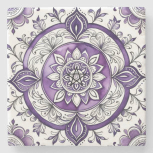 Dessous-de-verre En Pierre Créez Votre Propre Mandala Floral Fleur Pourpre