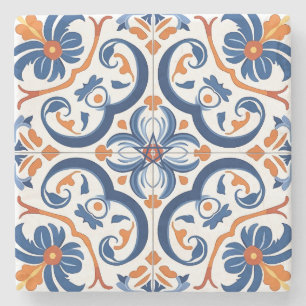 Dessous-de-verre En Pierre Créez Votre Propre Orange Rouge Bleu Ornemental