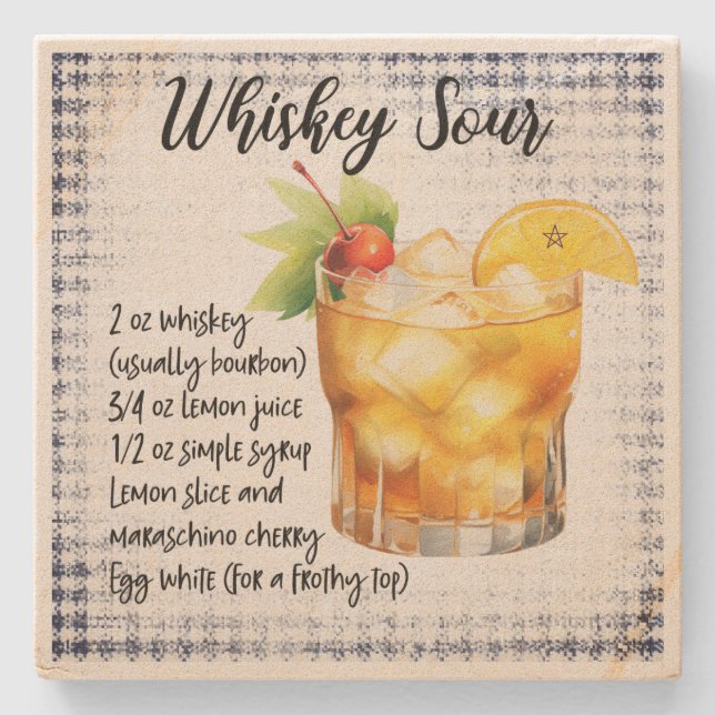 Dessous-de-verre En Pierre Créez Votre Propre Recette de Whisky Sour au Plaid (Devant)
