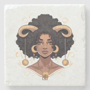 Dessous-de-verre En Pierre Créez Votre Propre Reine Afro-Américaine Bélier