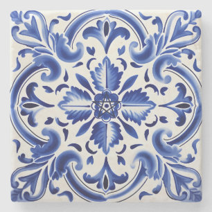 Dessous-de-verre En Pierre Créez Votre Propre Talavera Florale Bleue Peinte