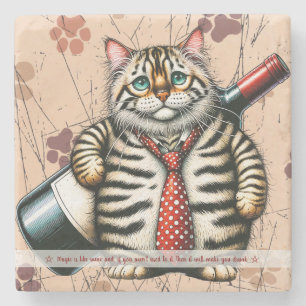 Dessous-de-verre En Pierre Créez Votre Propre Vin Drôle de Chat Rayé Monsieur