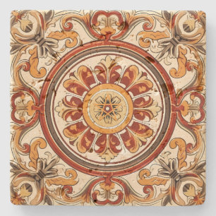 Dessous-de-verre En Pierre Créez Votre Propre Vintage Jaune Doré Rouge Floral