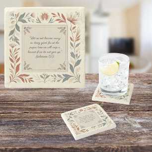 Dessous-de-verre En Pierre Crème à beurre Farmhouse Cadre Floral Bible Verse