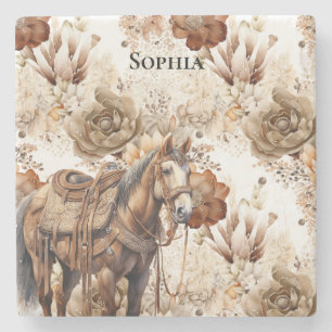 Dessous-de-verre En Pierre Crème de cheval occidentale marron floral