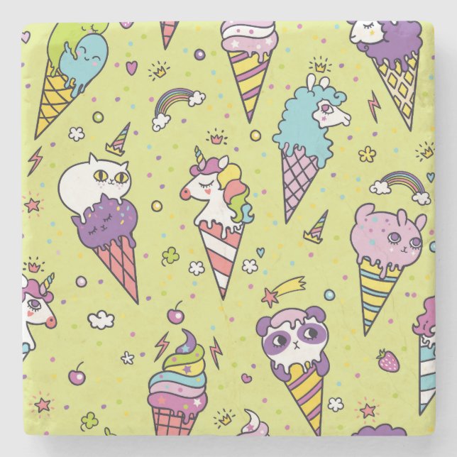 Dessous-de-verre En Pierre Crème glacée Pop Cute : Motif animal (Devant)