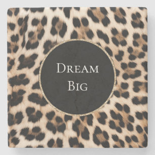 Dessous-de-verre En Pierre Crème Léopard Animal Paillettes Or