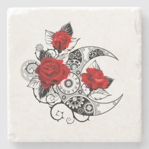 Dessous-de-verre En Pierre Croissant mécanique avec roses rouges