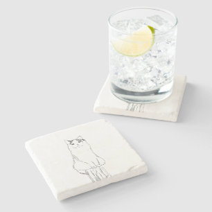 Dessous-de-verre En Pierre Croquis de chat mignon moderne