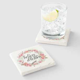 Dessous-de-verre En Pierre Croyez en vos rêves Oiseau rose Floral