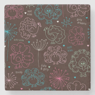 Dessous-de-verre En Pierre cru de papier peint de l'Inde de fleur de paon