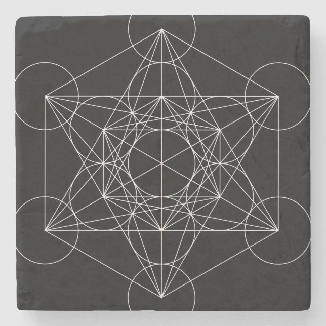 Dessous-de-verre En Pierre Cube de Metatron noir & blanc (Devant)