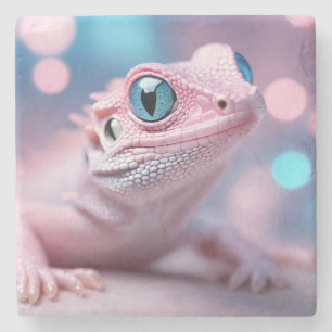 Dessous-de-verre En Pierre Cuisine Petit Lézard Rose aux Grands Yeux Bleus