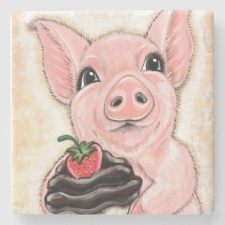 Dessous-de-verre En Pierre Cupcake Piggy Stone Coaster