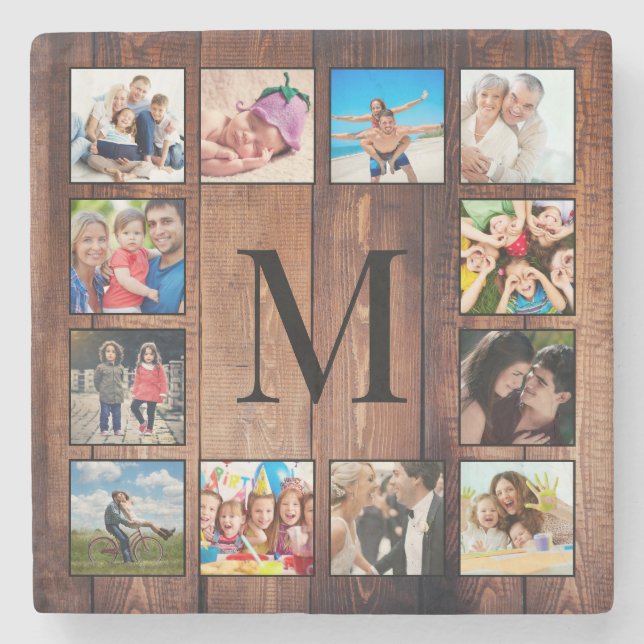 Dessous-de-verre En Pierre Custom Family Photo Collage Reclaimed Wood (Devant)