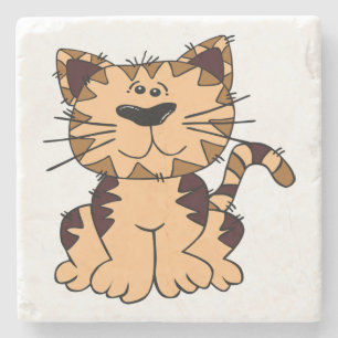 DESSOUS-DE-VERRE EN PIERRE CUT BEIGE ET CHAT BROWN