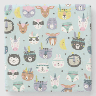 Dessous-de-verre En Pierre Cute Animal Tribal : Boho Motif