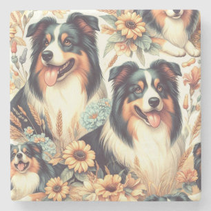 Dessous-de-verre En Pierre Cute Australian Shepherd peinture Vintage