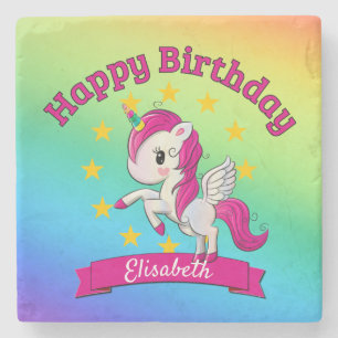 Dessous-de-verre En Pierre Cute Colorful Magique Unicorn Rainbow Kids Nom