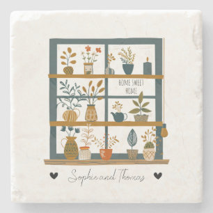 Dessous-de-verre En Pierre Cute Couple Home Sweet Home Plante Lover Custom