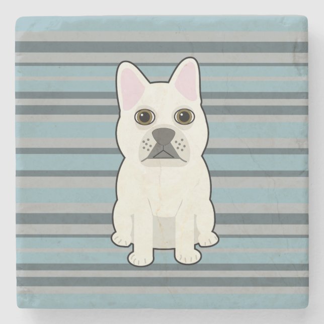 Dessous-de-verre En Pierre Cute French Bulldog Blue Striped (Devant)