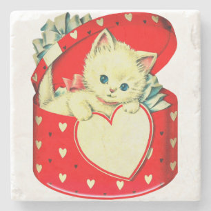Dessous-de-verre En Pierre Cute Kitten Coeur Vintage Chat Retro Kitty