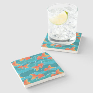Dessous-de-verre En Pierre Cute Motif de natation Goldfish & Water