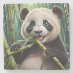 Dessous-de-verre En Pierre Cute Panda Mange Du Bambou