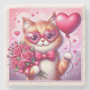 Dessous-de-verre En Pierre Cute Valentine's day cat/chaton