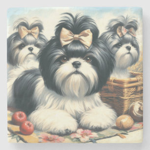 Dessous-de-verre En Pierre Cute Vintage peinture Shih-Tzu