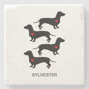 Dessous-de-verre En Pierre Dachshund Saucisson Chien Red Heart Nom personnali