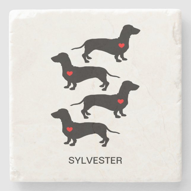 Dessous-de-verre En Pierre Dachshund Saucisson Chien Red Heart Nom personnali (Devant)