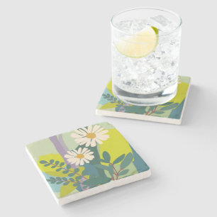 Dessous-de-verre En Pierre Daisy Boldue en fleurs avec des blocs de couleurs