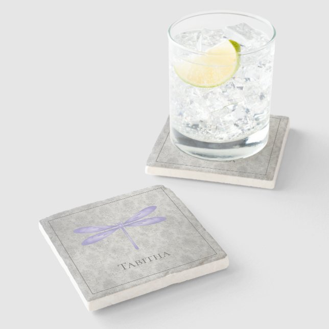 Dessous-de-verre En Pierre Damas de libellule violette (Côté)