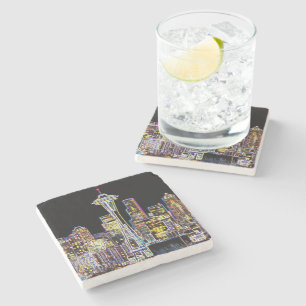 Dessous-de-verre En Pierre Dark be the Night - Luminous Seattle Skyline