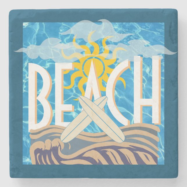 Dessous-de-verre En Pierre Décor Plage Surf (Devant)