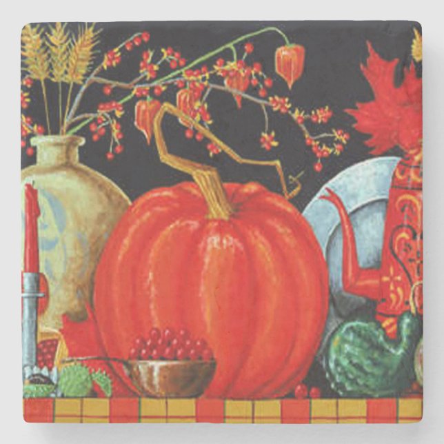 Dessous-de-verre En Pierre Décoration Citrouille Festive d'automne (Devant)