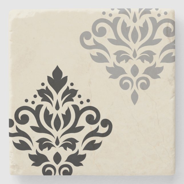 Dessous-de-verre En Pierre Défiler Damask Art I Black Grey Crème (Devant)
