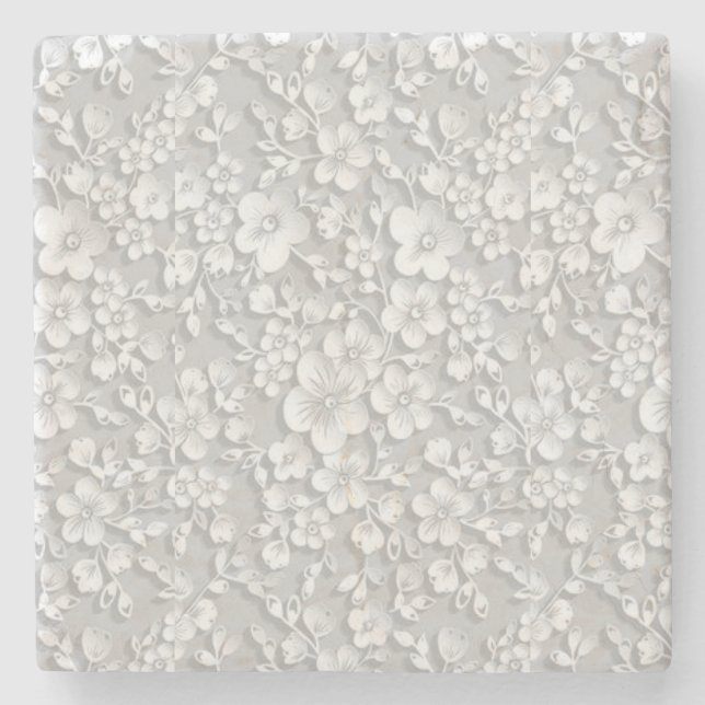 Dessous-de-verre En Pierre Dentelle Fleurie Blanche Vue (Devant)