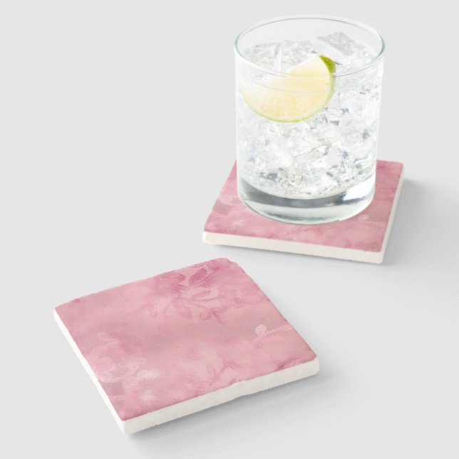 Dessous-de-verre En Pierre Dentelle rose chic (Côté)