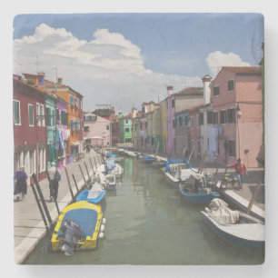 Dessous-de-verre En Pierre Des maisons colorées le long du canal sur l'île 