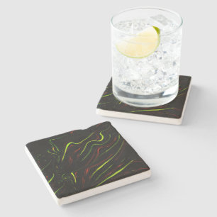Dessous-de-verre En Pierre Des traces ondulées vertes et rouges sur fond noir
