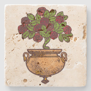 Dessous-de-verre En Pierre Design fleuri vintage Art Nouveau rose