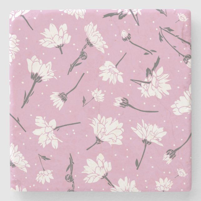 Dessous-de-verre En Pierre Design Floral Rose - Art Fleur Élégant (Devant)