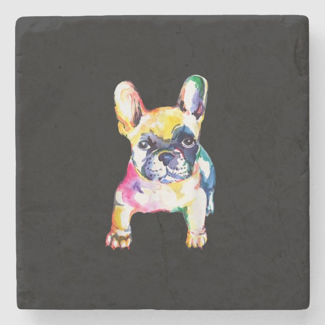 Dessous-de-verre En Pierre Dessin à la main de Bulldog Français (Devant)